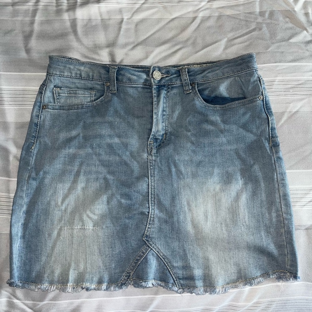 Distressed denim skirt